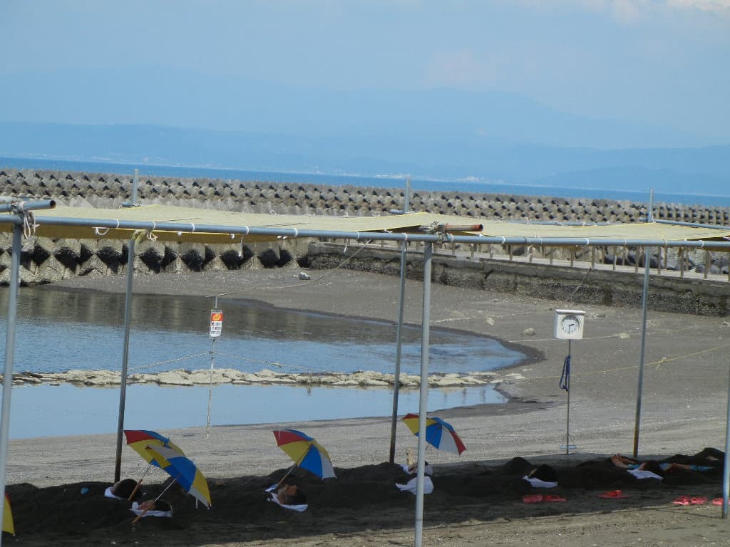 Sand bathing on the beach at Ibusuki, Kagoshima